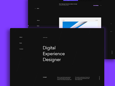 Personal Website – V2 black dark interface layout personal photo portfolio purple typography ui ux website
