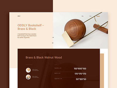 Bookshelf Product Showcase brown high contrast interface layout light photo shelf typography ui ux website wood