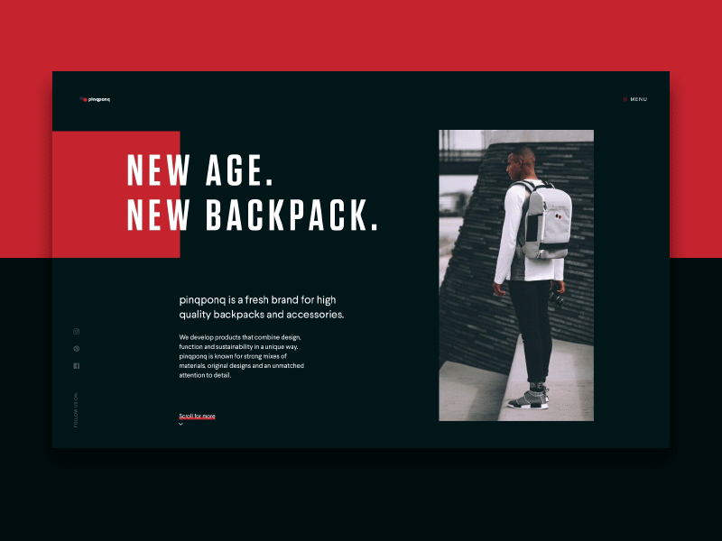 pinq ponq Scroll Animation bags interface layout photo pinqponq red typography ui ux website white
