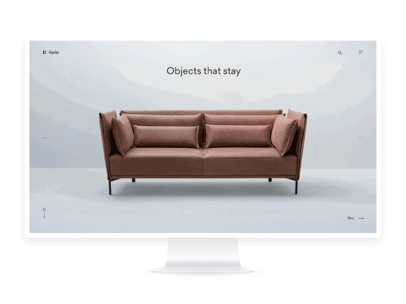 Hjelle Furniture Slider animation furniture interface layout light photo principle showcase ui ux website white
