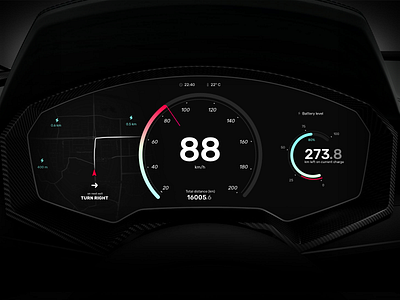 Electric Car Dashboard—UI Weekly Challenges S02 [4/10] battery car dark dashboard electric flat map speedometer ui ux