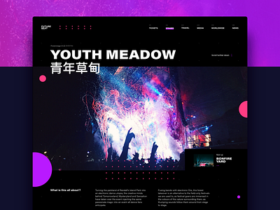 Festival Page Layout dark festival interface layout party pattern photo purple ui ux visualisation