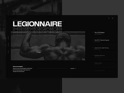Legionnaire Body Improvement Studio black concept dark design fitness flat interface layout showcase typography ui ux