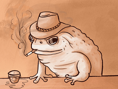 Hard days work cartoon colorful comedy cowboy drawing frog funny illustration orange procreate sepia toad west western