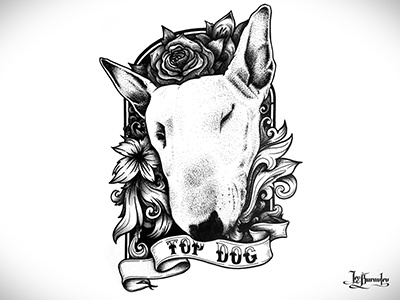 Top Dog black dog draw graphic illustration ink paper pen rose sketch white