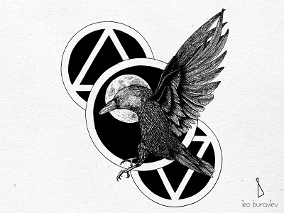 Raven black blackwork engrawing linework raven tattoo