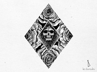 Skull & Roses black blackwork engraving illustration linework roses skeleton skull tattoo