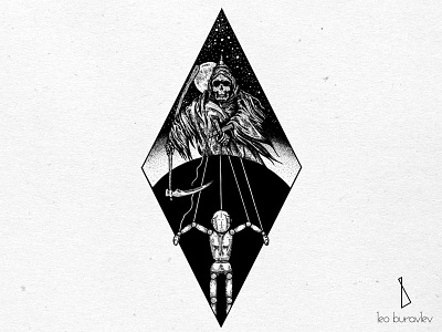 Death & Doll black blackwork death doll engraving illustration linework skeleton skull tattoo
