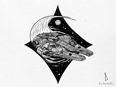 Millennium Falcon black blackwork engraving illustration linework millennium falcon star starwars tattoo wars