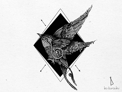The Bird bird black blackwork engraving illustration linework music sound tattoo