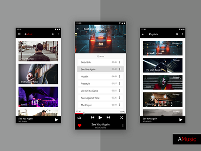 AMusic - Music Player album android app design logo music player playlist songs ui ux