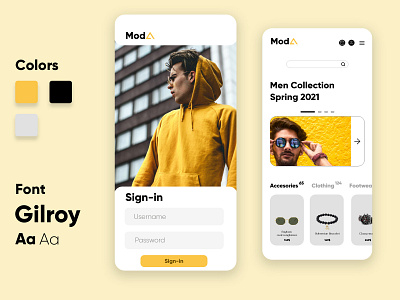 Moda Fashion Mobile app ui