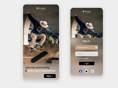 #DailyUi 001 Sign in of a skating community app UI 2021 design glassmorphism interface sign in trend