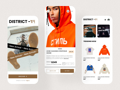 Streetwear Clothing Shop Mobile UI - DISTRICT-17 clothing brand ecommerce mobile online shop ui design