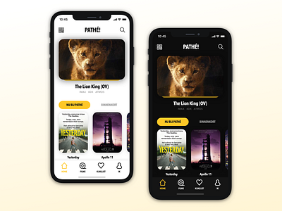 Pathe App Redesign app application cinema clean concept dark mode design flat icon interface minimalism mobile movie pathe redesign redesign concept typography ui ux