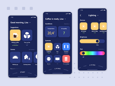 Smart Home Concept app application blue concept dark ui design domotic flat glow icon interface ios mobile navigation smart home typography ui ux vibrant visual design