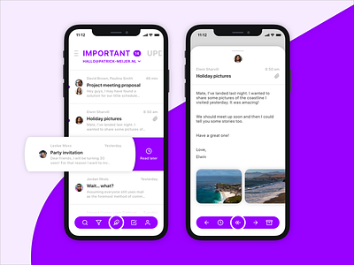 Mail App Concept app application clean concept design email flat icon interface ios mail mailbox minimal mobile purple sketch typography ui ux visual design