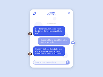 Customer Chat Interface blue chat clean component concept conversation design flat interface message minimal mobile support ui ux visual design web