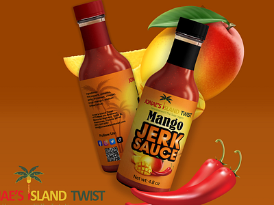 Jerk Sauce 3d bottle branding design graphic design illustration jerk sauce label logo mockup motion graphics product label