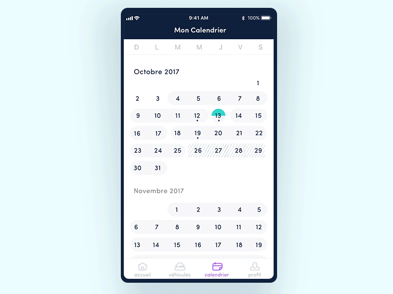 Car sharing calendar animation app calendar cards carsharing interface ios mobile ui userflow ux
