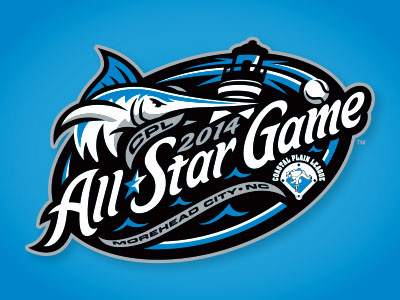 '14 Coastal Plain League ASG all star game baseball lighthouse marlin script star