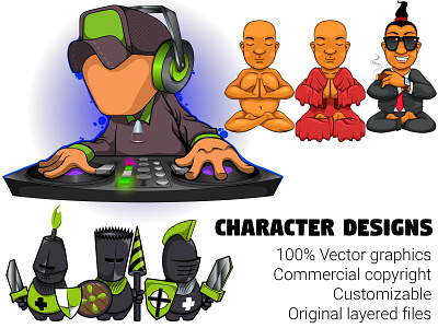 Character Designs character mascot characterdesign custom cartoon custom character custom mascot dj draw a mascot knight mascot cartoon mascot design monk personalized mascot