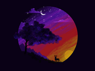 🌅 Sunset deer illustration ipadpro procreate sunset