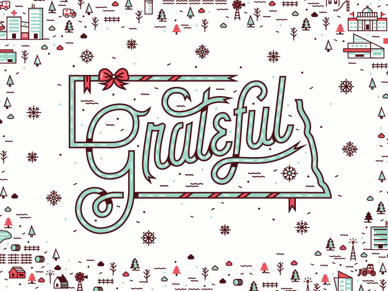 Grateful - Nebraska Holiday Ad holiday holiday ad happy holidays grateful university nebraska illustration typography print landscape snowflakes ribbon