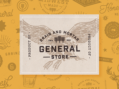 General Store - WIP ampersand badge deer design eagle general store grain and mortar illustration midwest made packaging tag whiskey