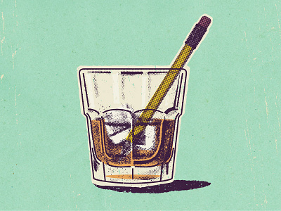 Cocktail WIP cheers cocktail glass ice illustration pencil retro vintage whiskey