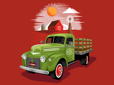4-County Pale Ale barn beer beer label farm illustration pale ale pickup truck windmill