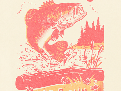 Bass WIP bass fish fishing log nature outdoors scenic splash vintage water wildlife