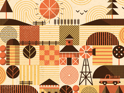 Midwest Poster WIP barn crops farmland fence flat midwest pattern texture trees truck