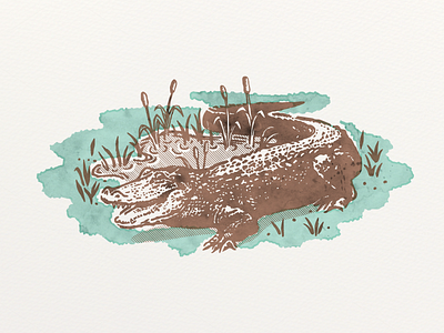 Swamp Thing gator swamp texture vintage watercolor