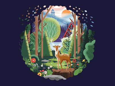 Wilderness a frame cabin deer elk flowers forest lookout tower mountains nature outdoors trail trees wild