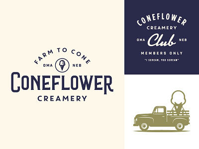 Coneflower Creamery WIP branding club cone farm ice cream member nebraska omaha truck type typography