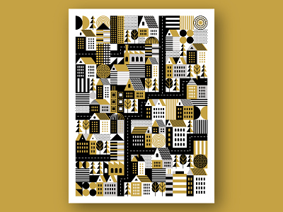 Big City Print abstract building city crops house industrial land print road simple town tree