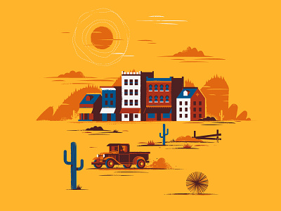 Wild West Town building cactus city desert hill pickup saloon sun town truck tumble weed western