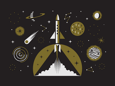 Space Letterpress Card Design asteroid constellation gold letterpress moon planet print rocket stars