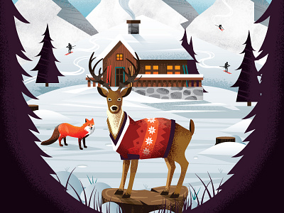 Skiing Magazine / Salomon Skis / 30 Days of Play Ad cabin deer fox mountain nature outdoors ski snow sweater trees winter woods