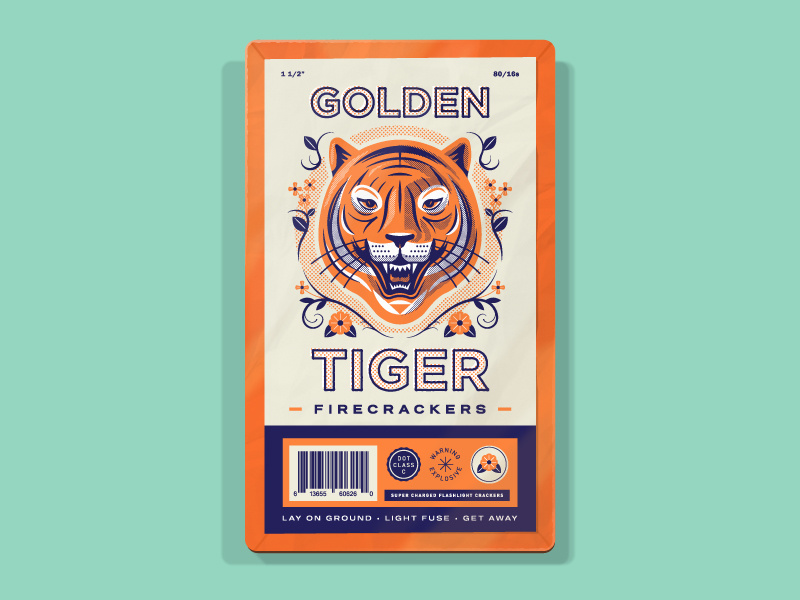 Golden Tiger Firecrackers explosive cat animal tiger halftone flower head firework package