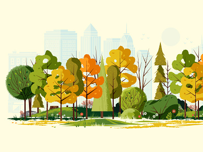 Fall in the City building flower foliage grass leaves nature park pine skyline tree wood