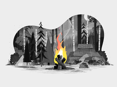 Adobe Creative Cloud - Splash camping depth fire flame forest greyscale landscape mountain nature night outdoors outside plants rock tree woods
