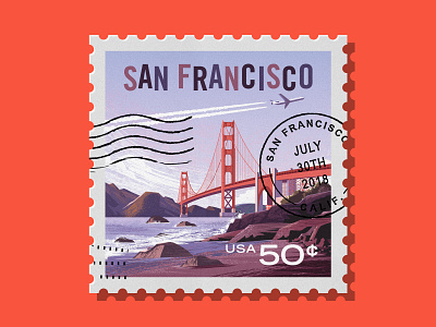 Adobe Insiders - San Francisco Stamp airplane bay beach bridge city golden gate landscape nature rock stamp vector water
