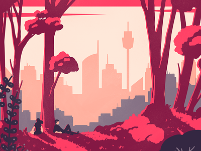 Sydney's skyline colorful illustration landscape landscape illustration pink procreate procreateapp sunset sydney trees