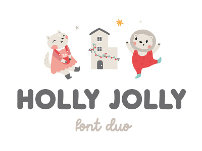 Holly Jolly | Font duo alphabet kids animals characters children font christmas font font pairing fontduo handwriting font handwritten kids illustration kidsfont