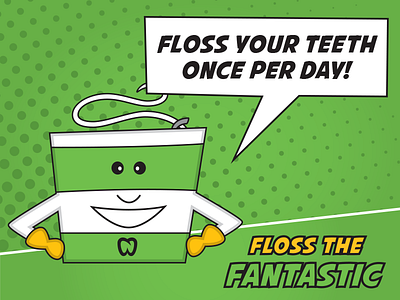 Floss the Fantastic character comic book dental floss dentistry illustration superhero vector