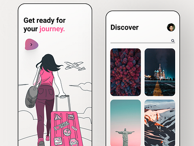 Travel App app design illustration pink travel travel app ui ui uidesign ux white