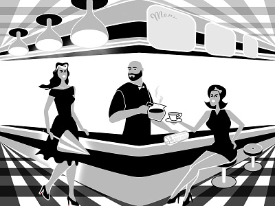 Tom's Diner blackandwhite coffee creation design diner envy illustration newspaper umbrella