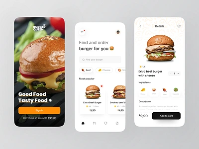 BurgerQueen 👑 ~ Food app delivery app design burger burger app clean delivery app eating food and drink food delivery food delivery service food design food order ios mobile app product restaurant app ui ui design uiux user interface ux